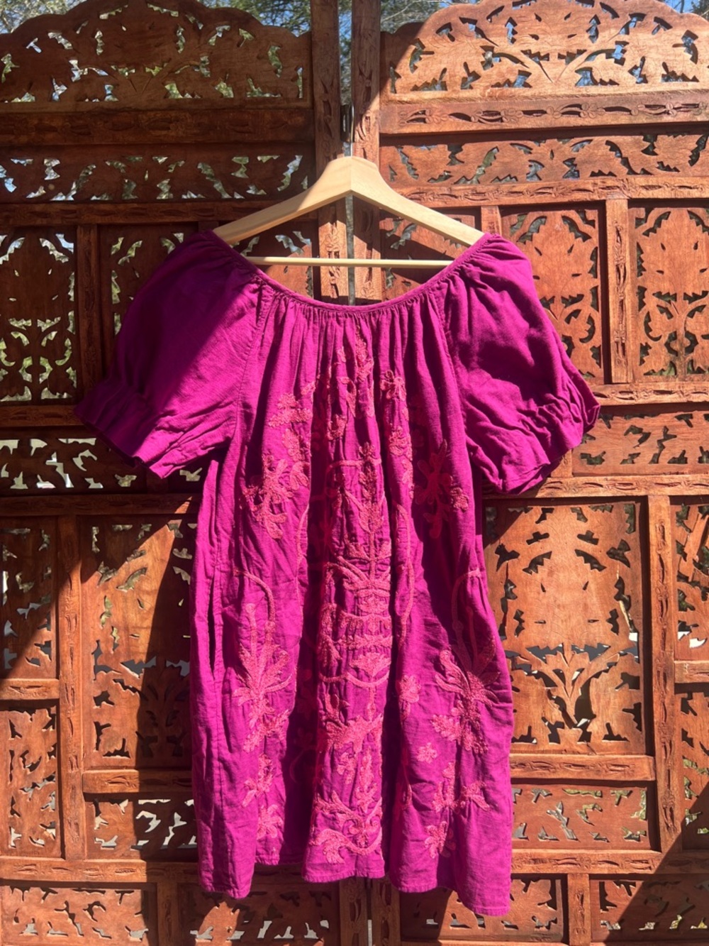 Free People FIONA Linen Fuchsia Off-Shoulder Embroidered Tunic